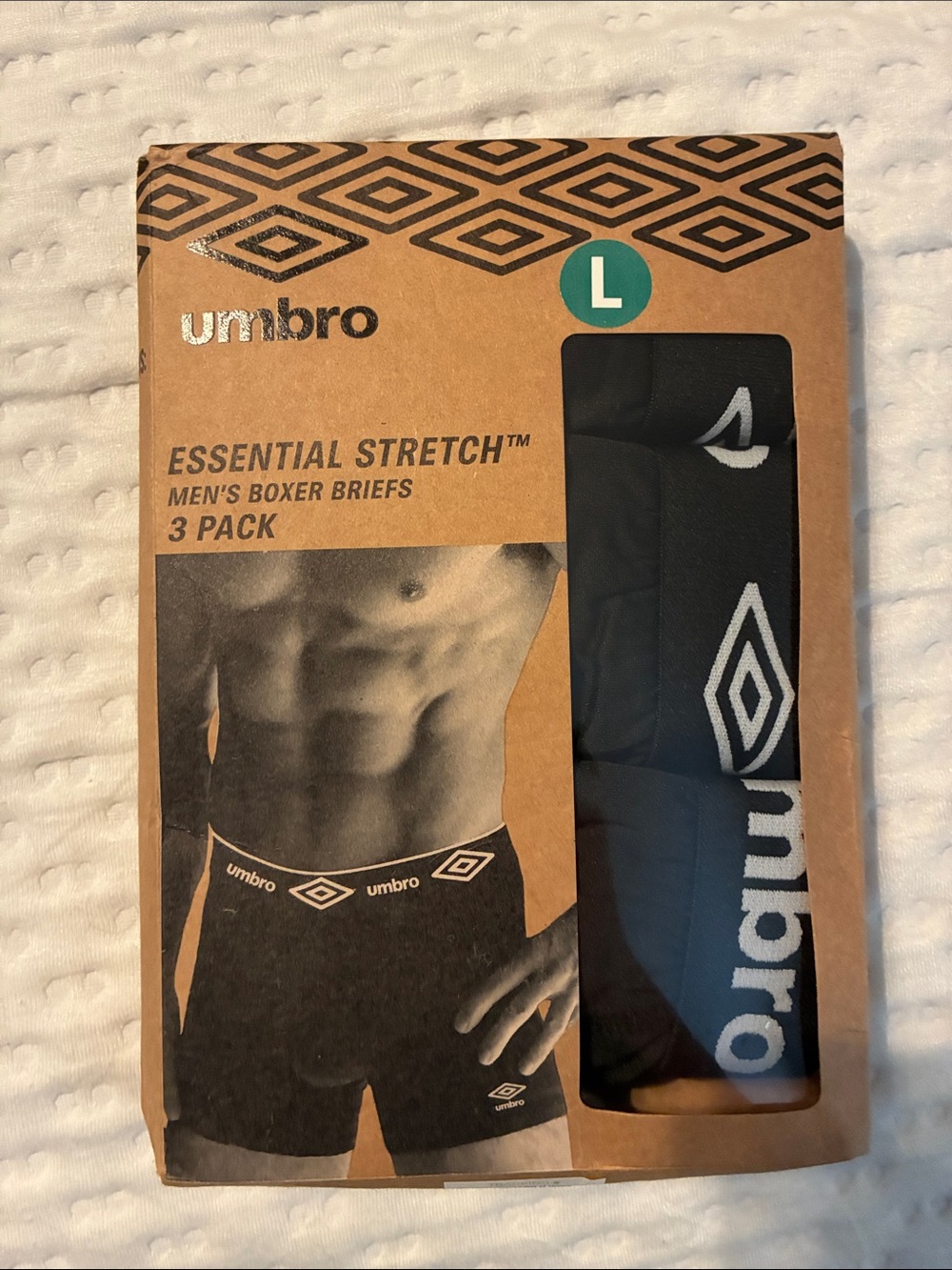 NWT 3 Pack Umbro Essential Stretch Men's Breathable Boxer Briefs Size Large